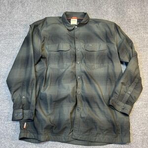 Simms Lined Flannel Shirt Mens 2XL Green Plaid Button Front Shacket Fishing